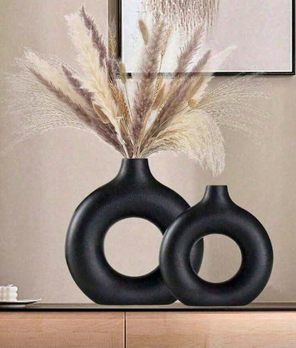 Black Fiber Donut Flower Vase for Home Decor