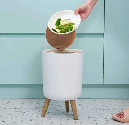 Wooden Plastic Round Dustbin with Lid