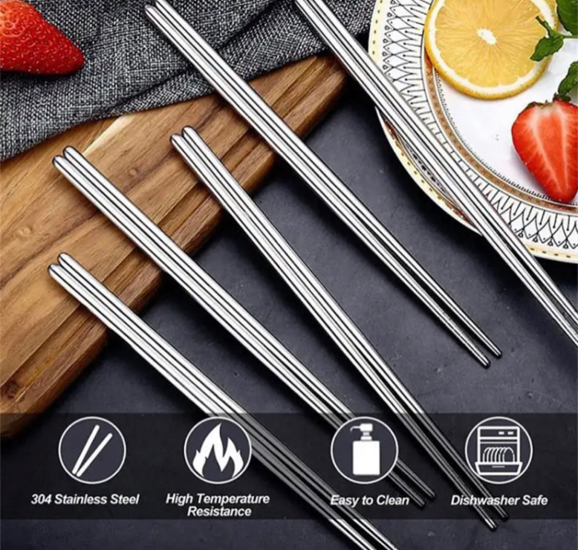 5 Pairs Stainless Steel Chopsticks