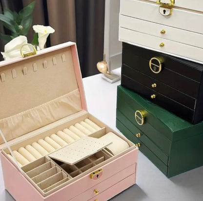 3 Layer Leather Jewellery Box with Drawers