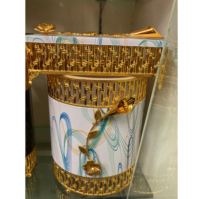 White and Golden Metal Dustbin Tissue Box Set