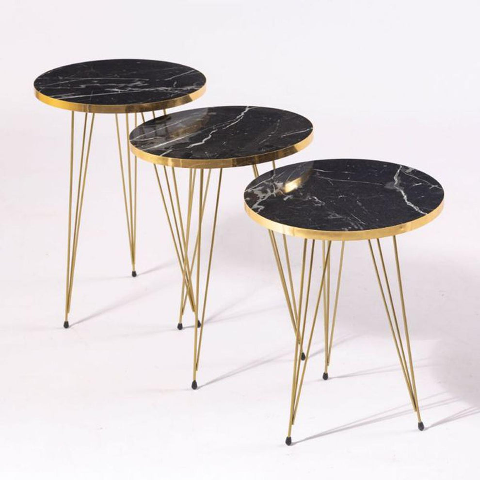 3 Pcs Black Round Table Set