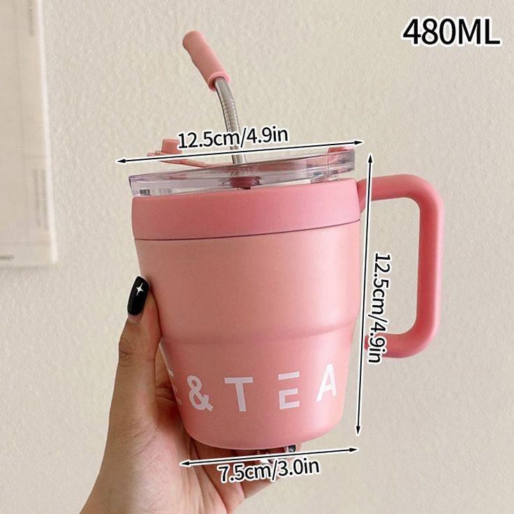 480ml Coffee Mug with Lid and Straw