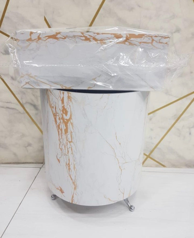 White Marble Dustbin and Tissue Box Set