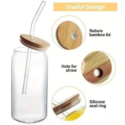 500ml Round Coffee Glass with Straw