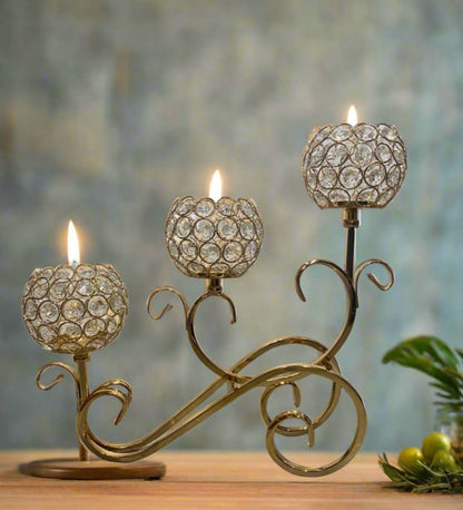 3 Steps Golden Crystal Candle Stand Holder for Home Decor