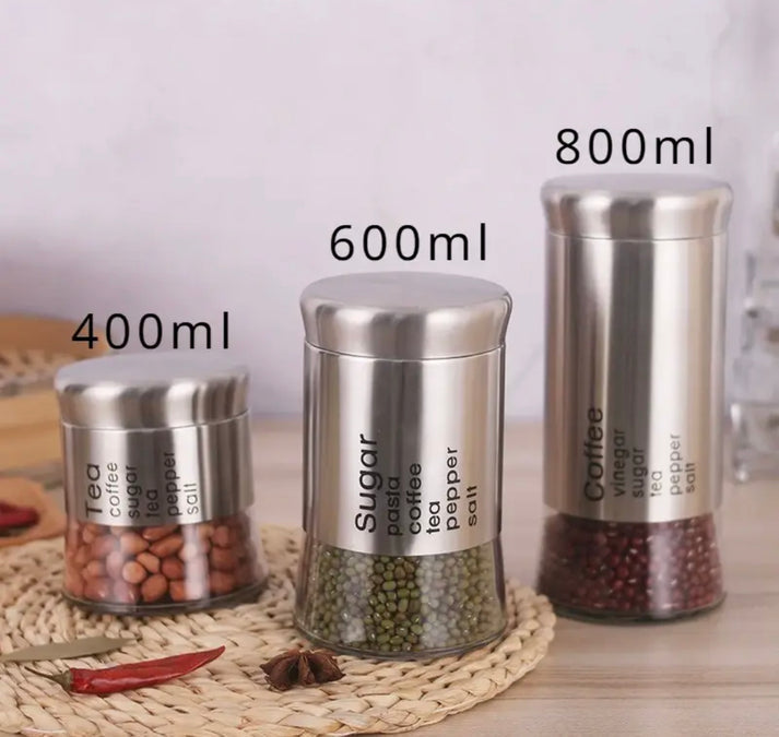 3 Pcs Silver Glass Storage Jars Set