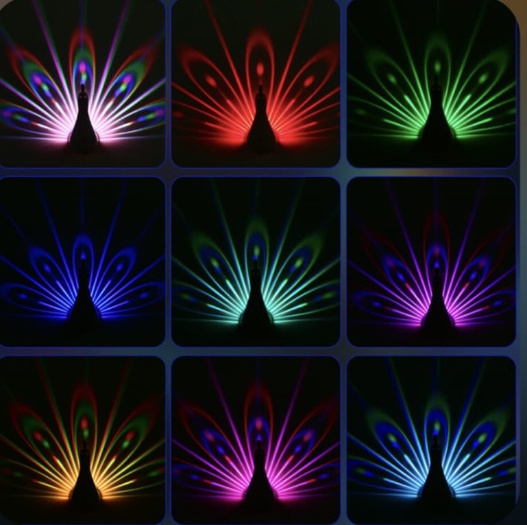 7 Colour Peacock Star Projector Lamp with Remote