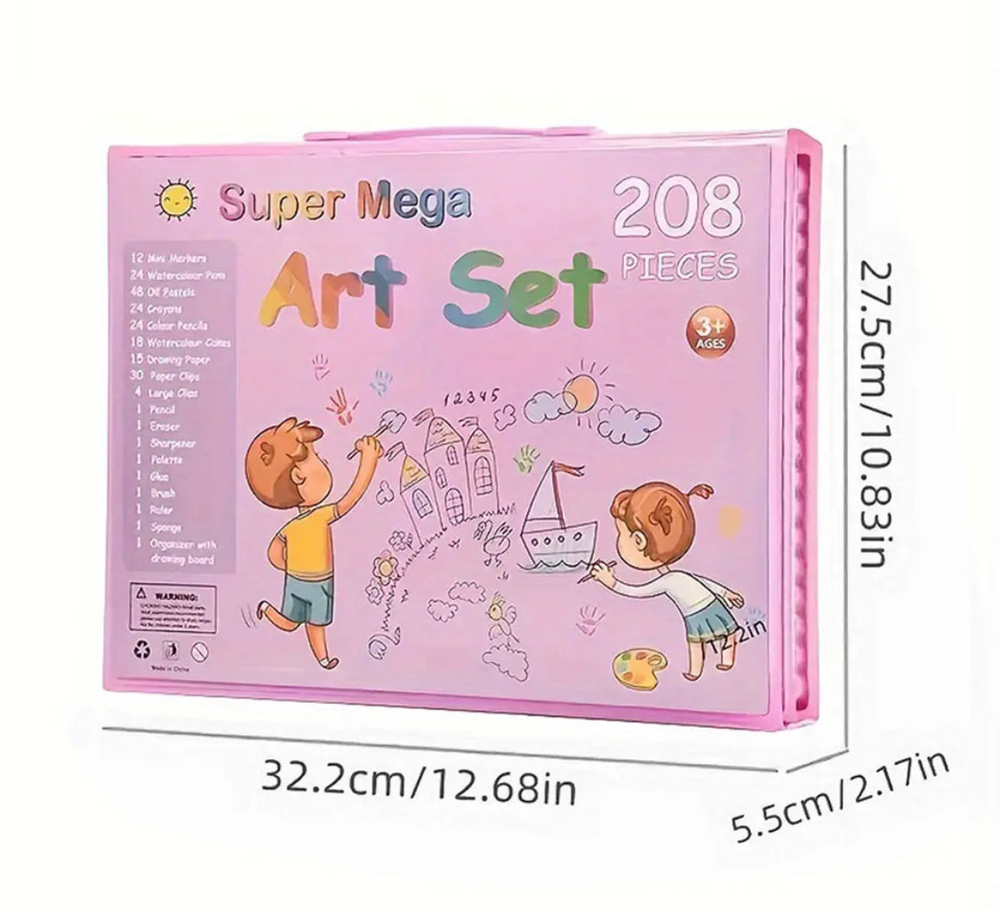 208 Pcs Set Watercolor Pen Set  its Includes Sketch paper also with Clips,Paints, Crayons,Colours, Markers.