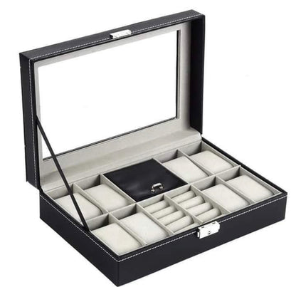 8 Slot Watch+Ring Organizer Leather Watch Box with Lock System