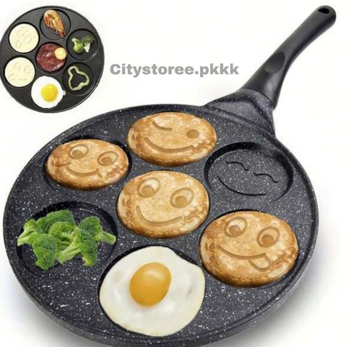 7 Partition Smiley Face Breakfast Pancake Frying Pan