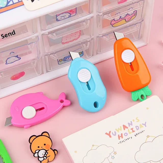 Pack Of 2 Colorful Mini Cartoon Stationery Use Cutter.