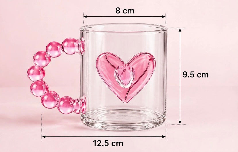 Heart Glass Mug with Beaded Handle