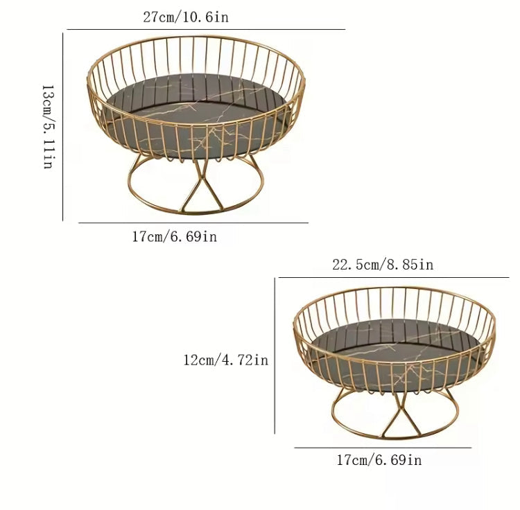 Round Golden Fruit Basket with Stand