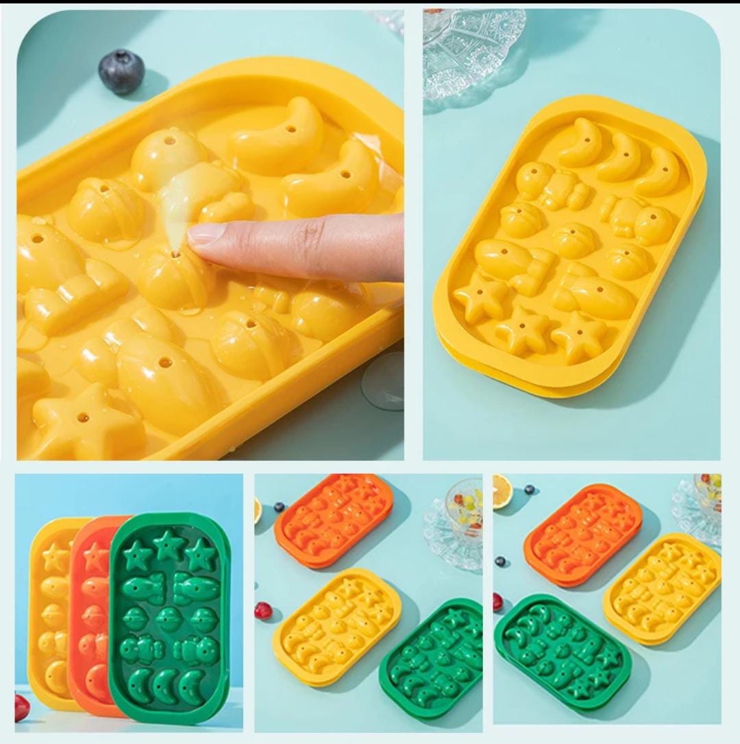 13 Holes Cartoon Ice Cube Maker Ice Mold With Lid DIY 3D Stars