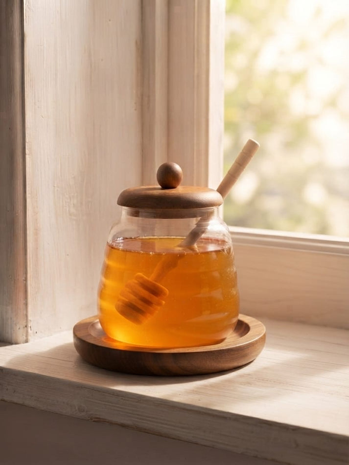 Honey Jar Dispenser with Lid and Dipper