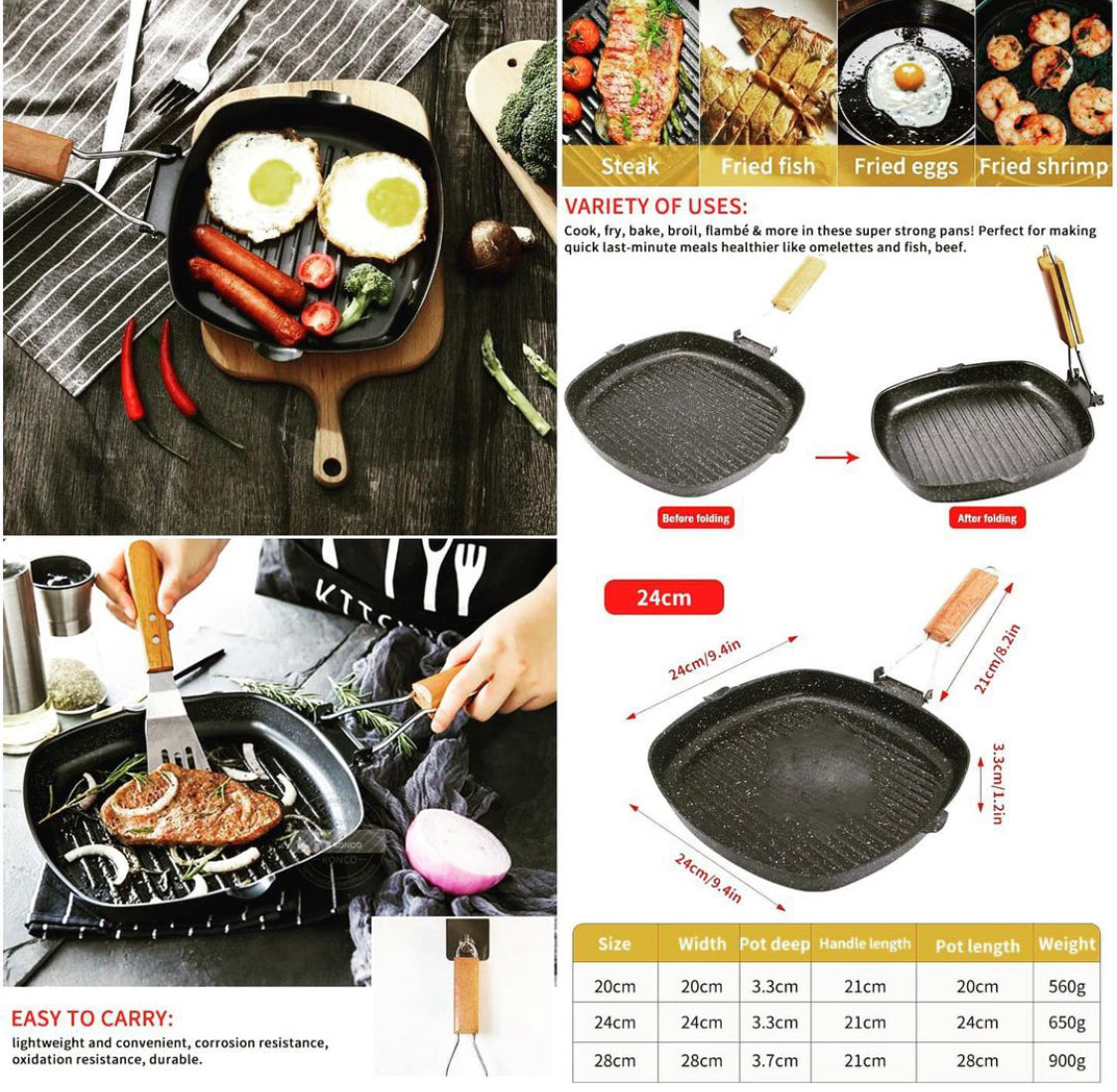 Non-stick Foldable Square Grill Fry Pan Square pan