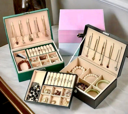 2 Layer Leather Jewellery Box with Lock