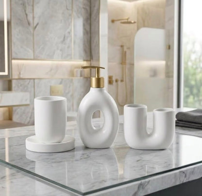 4 Pcs White Ceramic Bathroom Set