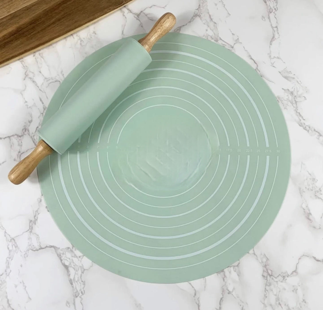 Silicone Dough Mat with Rolling Pin Set