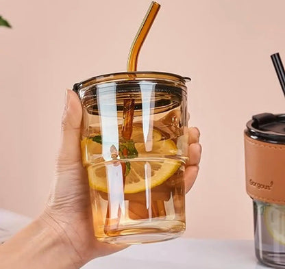 Coffee Glass with Lid and Straw