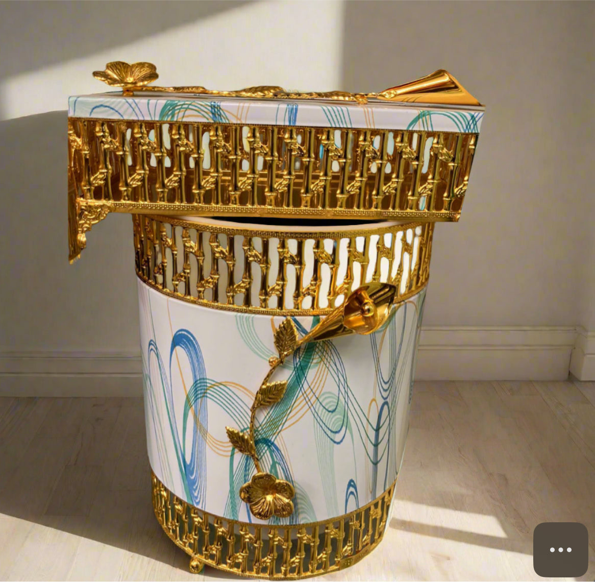 White and Golden Metal Dustbin Tissue Box Set