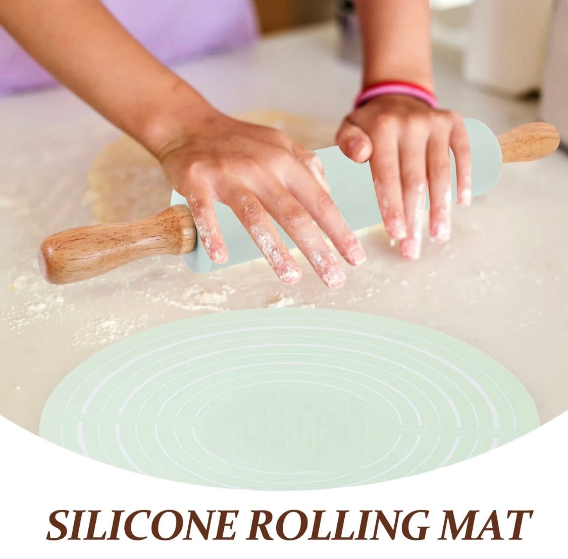 Silicone Dough Mat with Rolling Pin Set