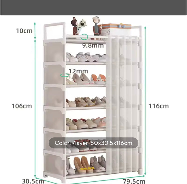 Multi-Layer Shoe Rack with Curtains