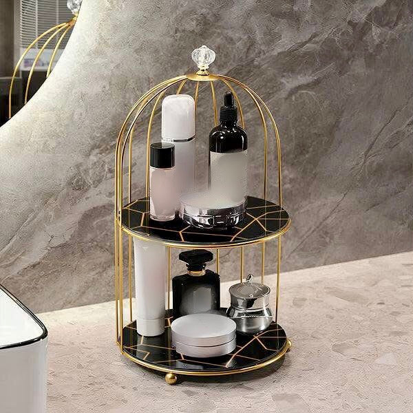 2 Layer Marble Cage Makeup Organizer