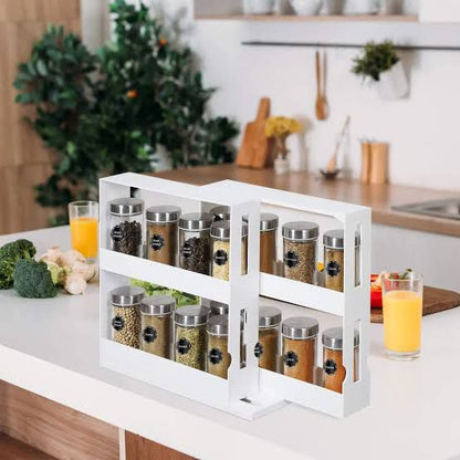 Multi-Function 2 Tier Double Layer Rotate Spice Storage Rack