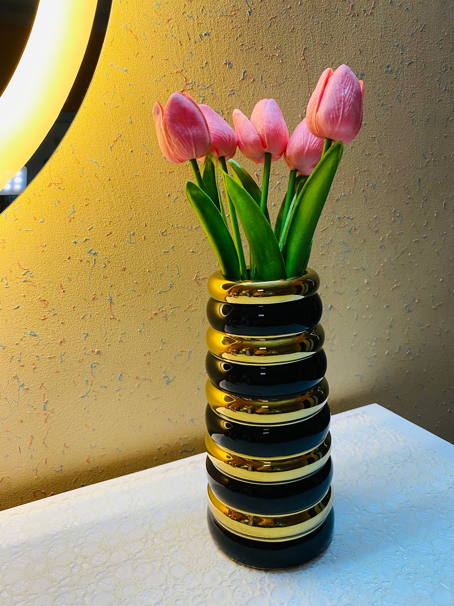 Black & Golden Flower Vase for Home Decoration