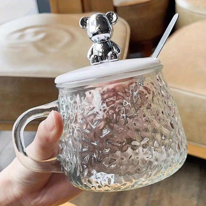 Bear Coffee Glass with Lid & Spoon