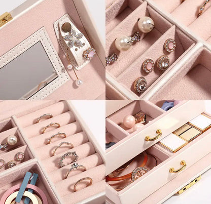 3 Layer Mirror Leather Jewellery Box