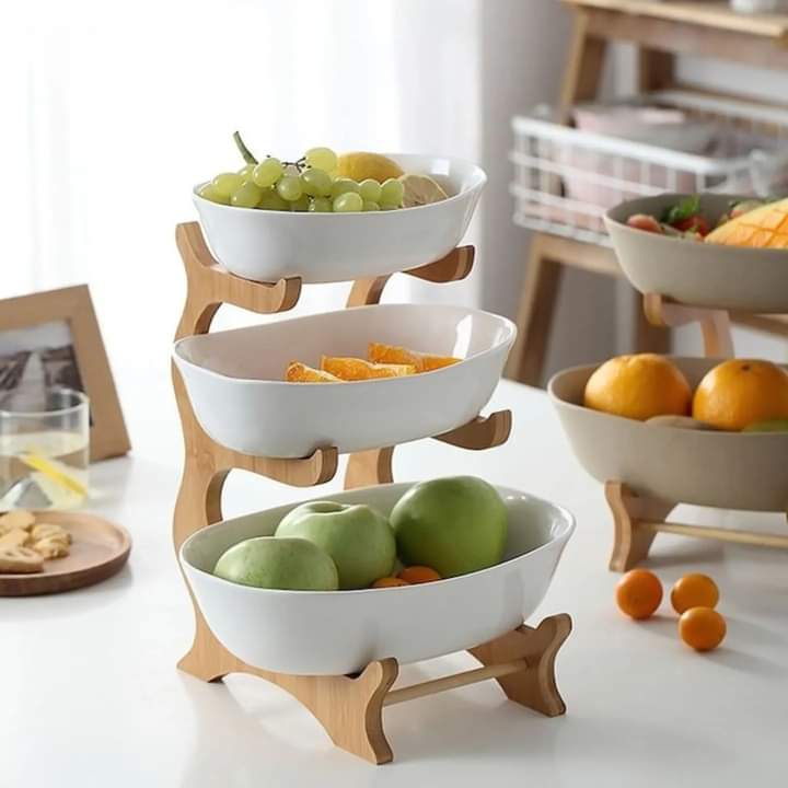 3 Layer Food Platter with Wooden Stand