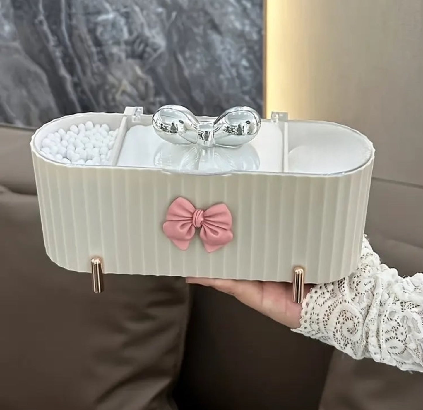 3 Grids Bow Storage Box with Lid