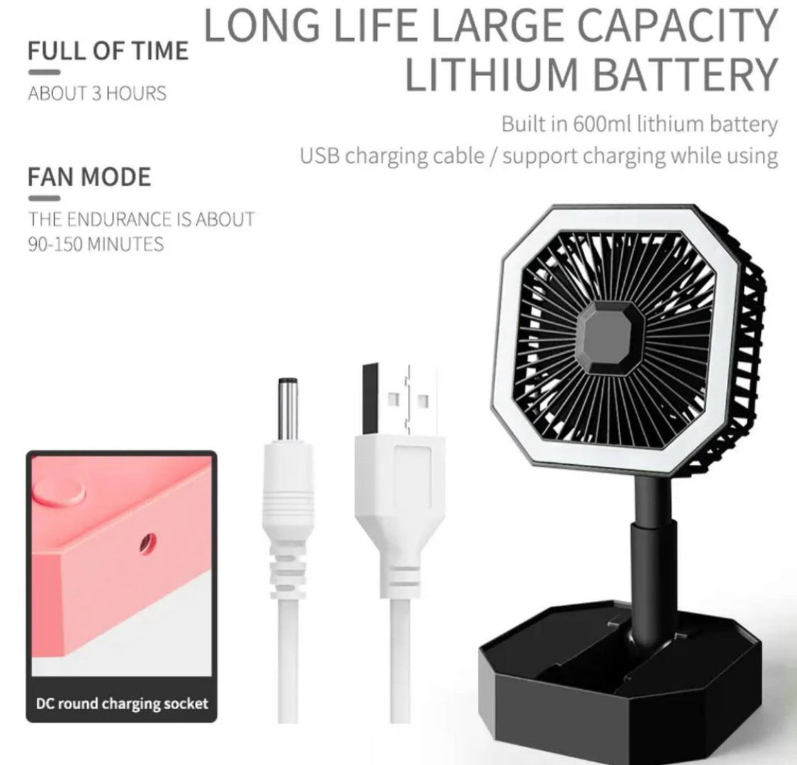 LED Light Foldable USB Fan Desktop Rechargeable Fan