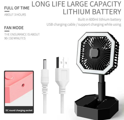 LED Light Foldable USB Fan Desktop Rechargeable Fan