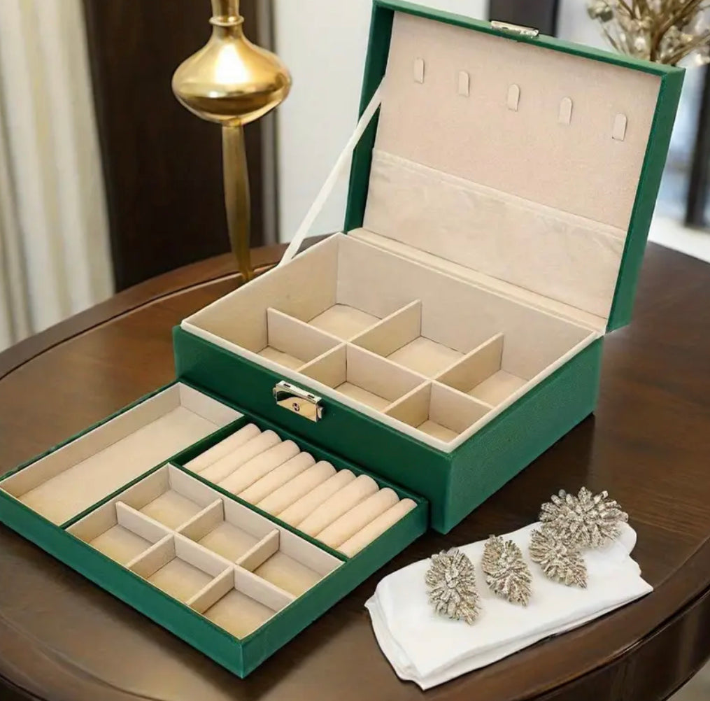 2 Layer Leather Jewellery Box with Lock