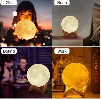 Moon Lamp Rechargeable with 7 Lights & Wooden Stand