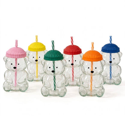 Bear Design Coffee Glass with Straw