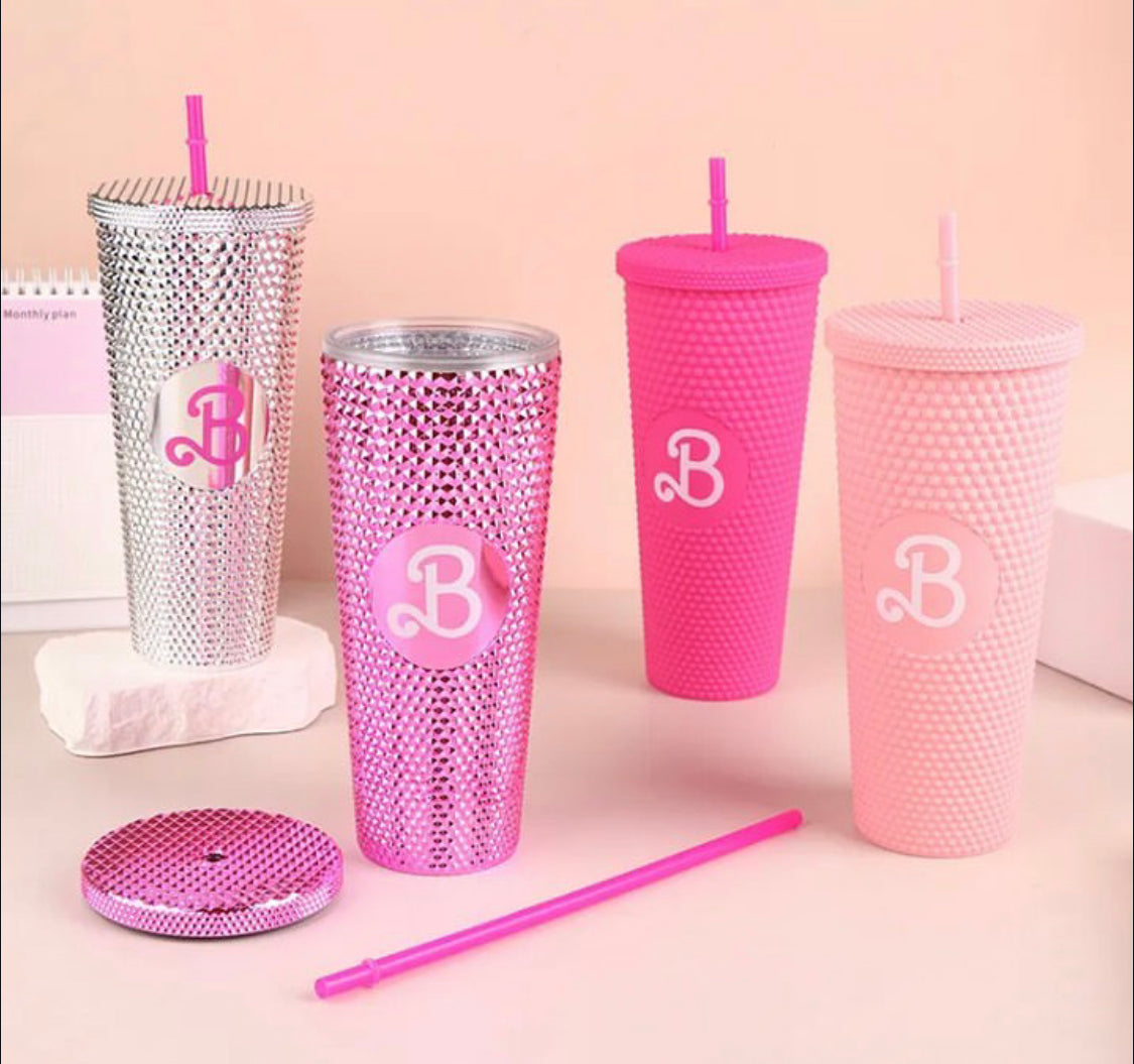 New Large Capacity Barbie Straw Tumbler Glass