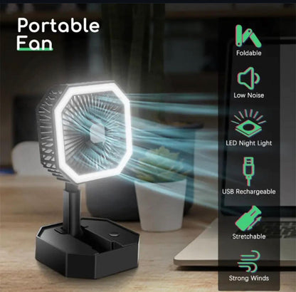 LED Light Foldable USB Fan Desktop Rechargeable Fan