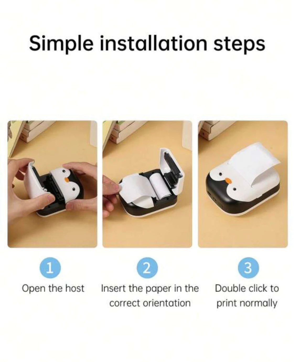 Penguin Portable Rechargeable Printer Including a Roll of Thermal Paper