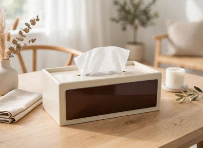 Big Size Wooden Brown Offwhite Tissue Box