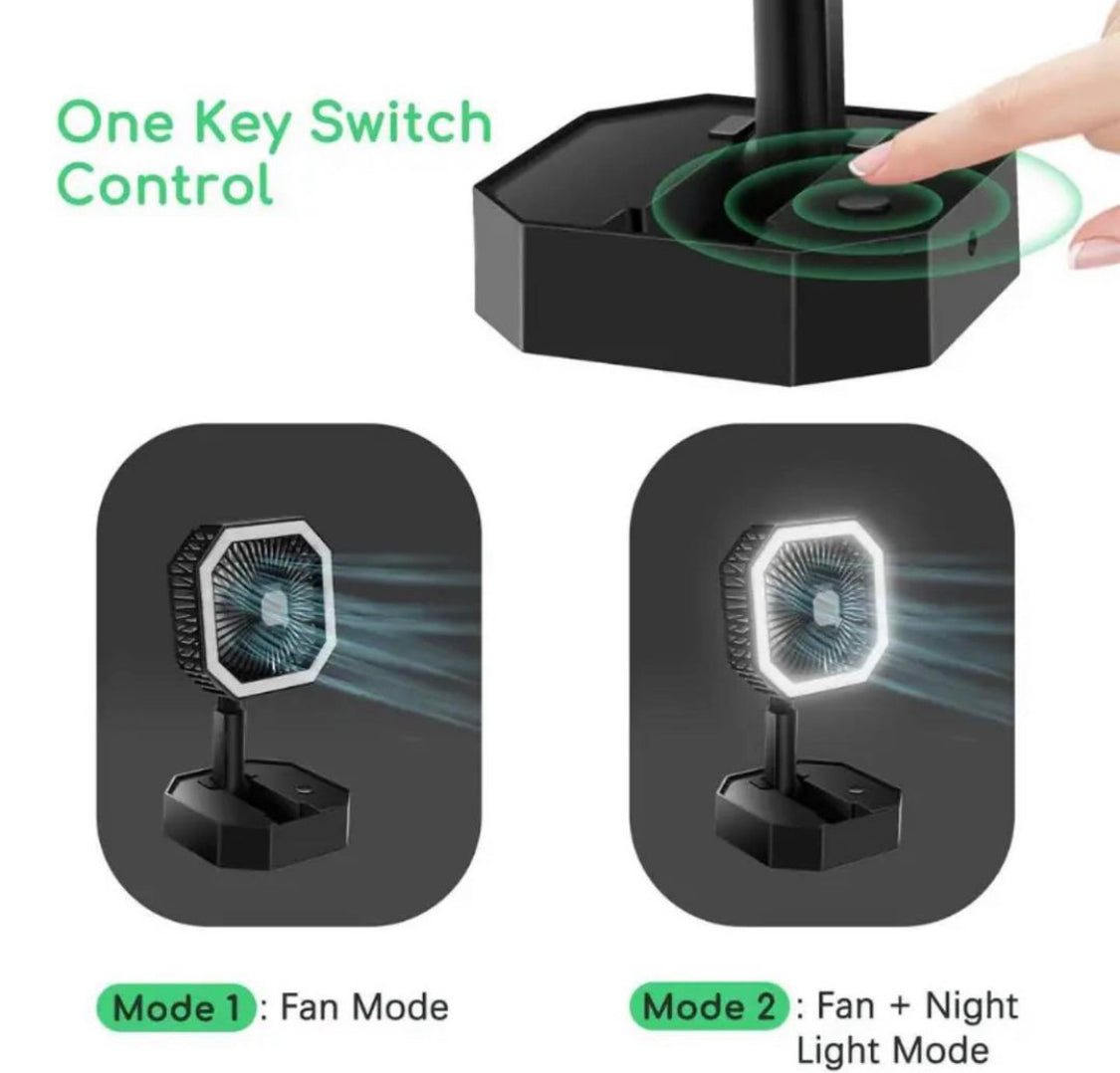 LED Light Foldable USB Fan Desktop Rechargeable Fan
