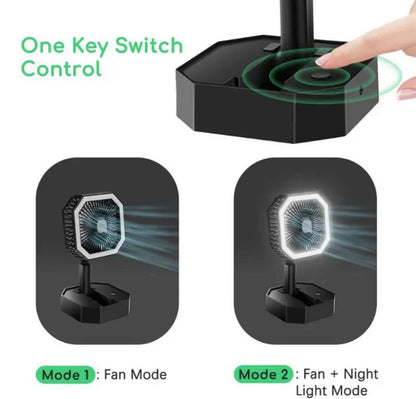 LED Light Foldable USB Fan Desktop Rechargeable Fan