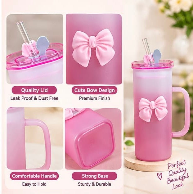 320ml Double Shade Bow Coffee Glass with Straw