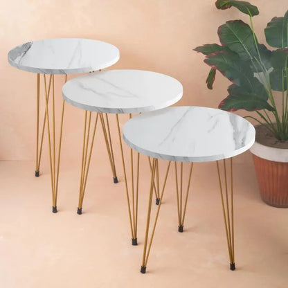 3 Pcs White Round Table Set for Home Decor