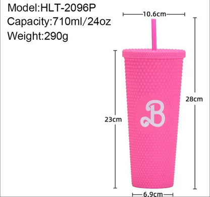 New Large Capacity Barbie Straw Tumbler Glass