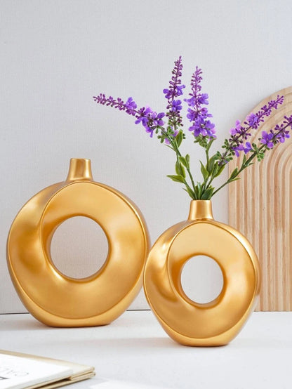 3 Pcs Golden Colour Flower Vase Set for Home Decoration